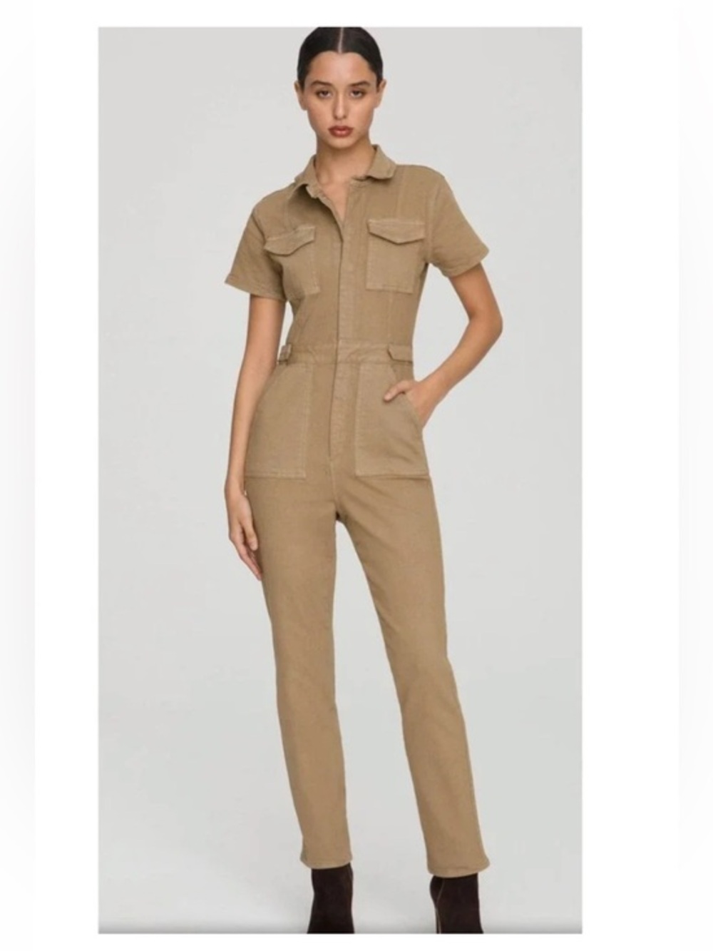Good American Fit For Success Jumpsuit Khaki Size 2 Medium Short Sleeve